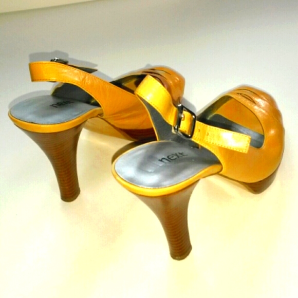 Next Beige Leather Peep Toe Sling Back Platforms - Picture 3 of 4